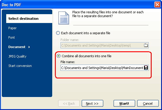several DOC into one PDF file