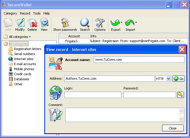 Screenshot of SecureWallet