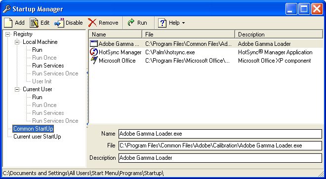 Screenshot of StartUp Manager 1.01