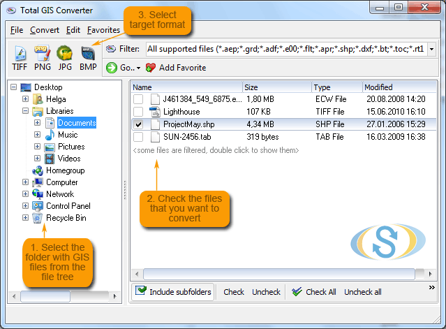 Convert AEP, GRD, ADF, E00, FLT, APR, SHP, DXF to TIFF, PNG, JPEG, BMP.