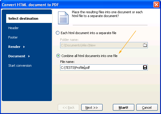 combine HTML files into one PDF