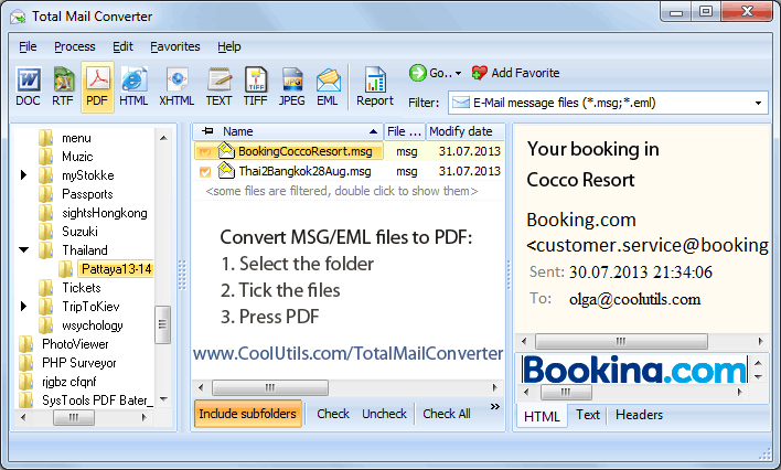 mail to pdf travel itinerary