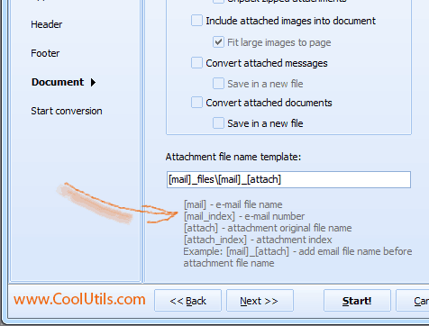 rename attachments of emails