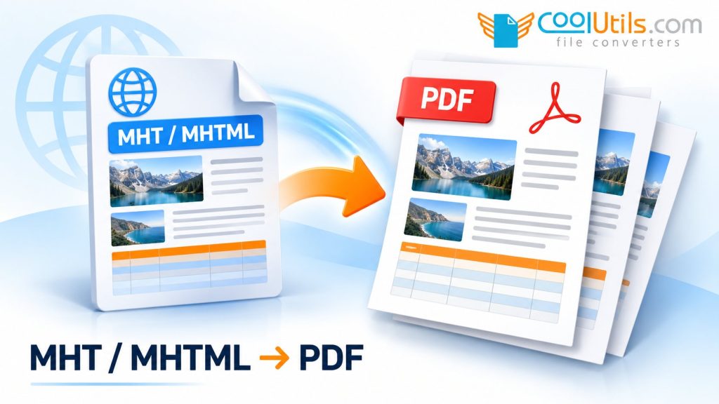 Illustration of MHT and MHTML archives with images and wide tables
