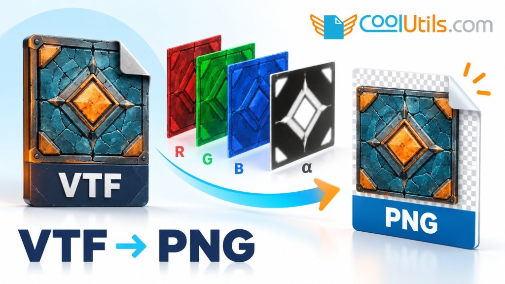 Illustration of VTF and PNG textures with an alpha transparency preview