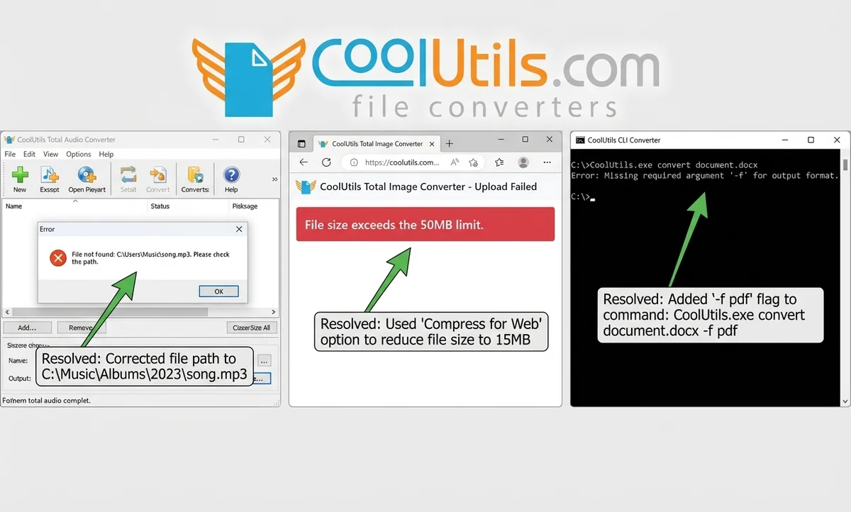 Examples of common MP3 converter error messages and resolved fixes
