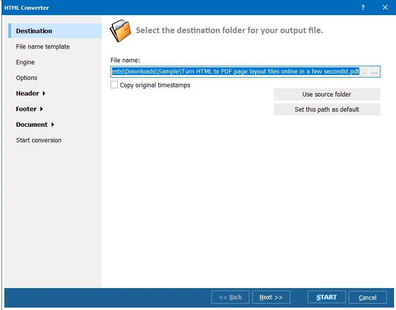 Conversor HTML de destino