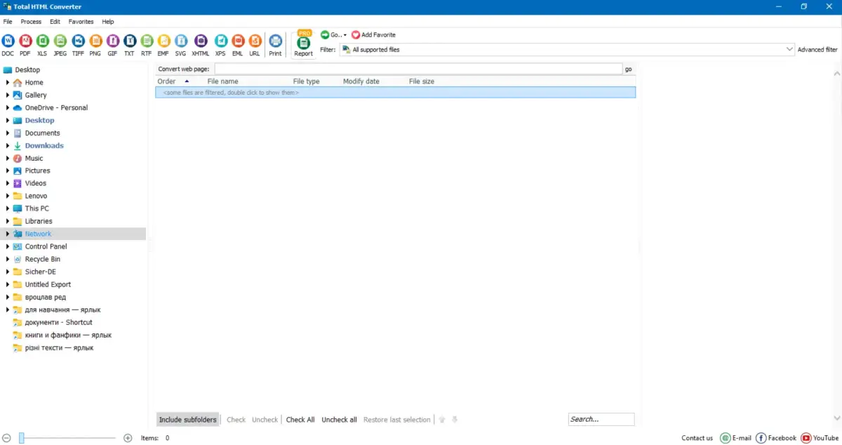 Janela principal do conversor HTML