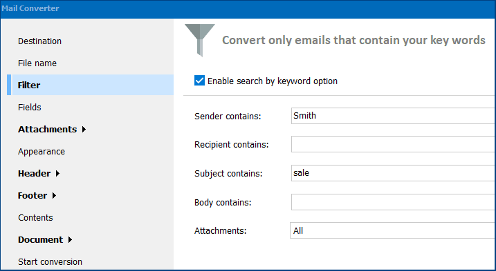 email search by keywords