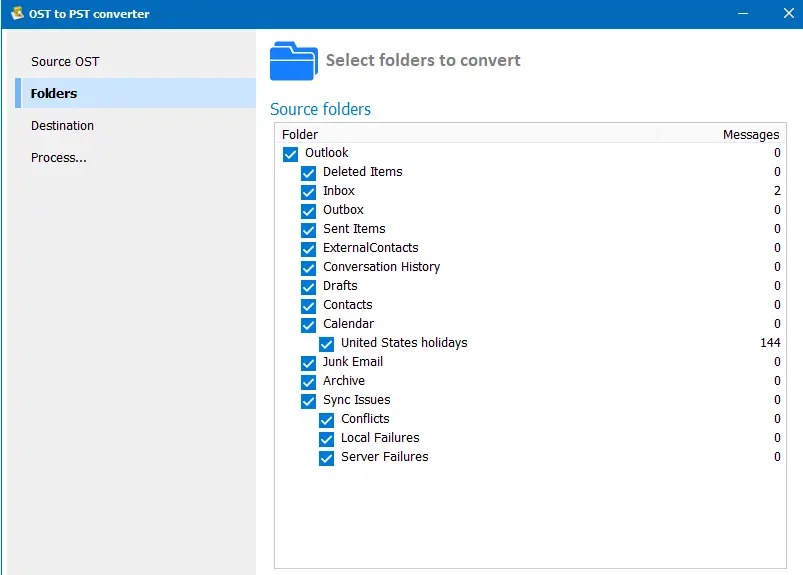 OST do PST Converter Wybór folderu