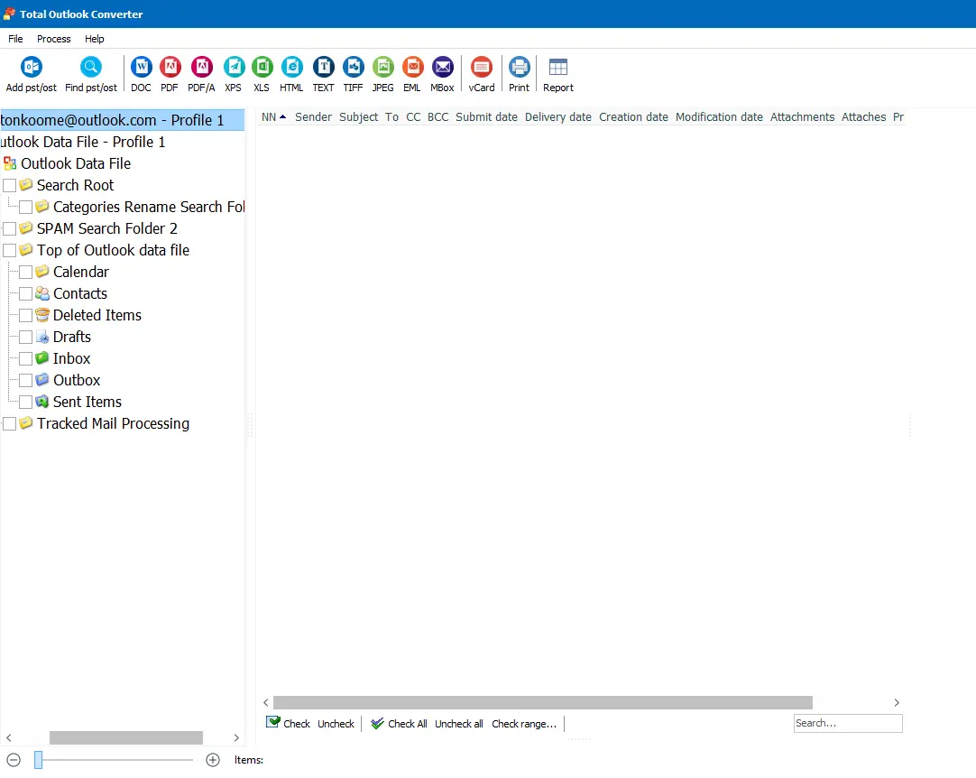 Hauptfenster Total Outlook Converter