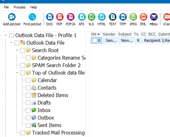 Hauptfenster Outlook Converter