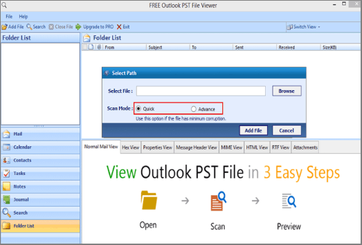 cerca pst senza aprire in Outlook