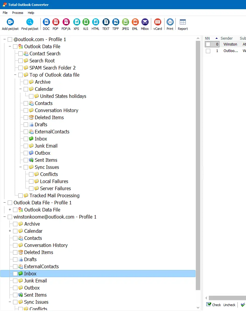 PST-Dateien mit ihrer Dateistruktur und Inhalt