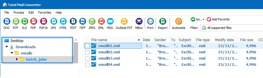 Total Mail Converter select Folder