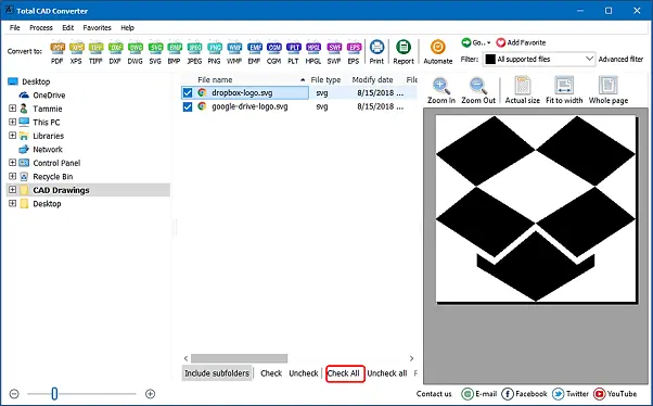 Total CAD Converter - SVG naar PDF conversie-interface