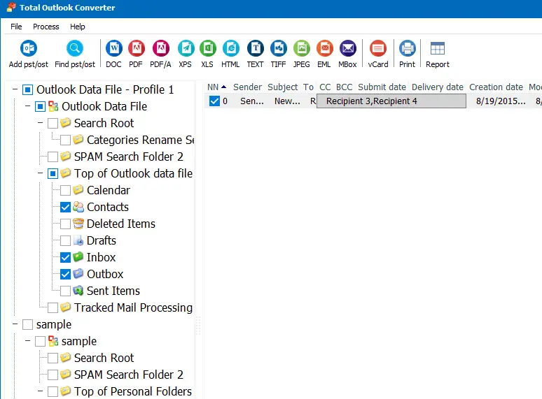 Selecting multiple PST files to convert