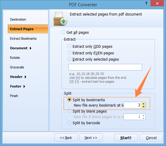 split pdf bookmarks