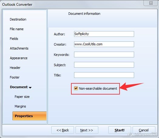 Convert Outlook Emails to a non-searchable PDF
