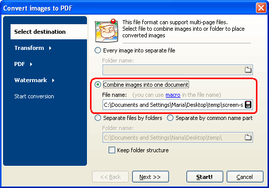 combine TIFF images into one PDF