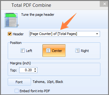 combine pdf add page counter