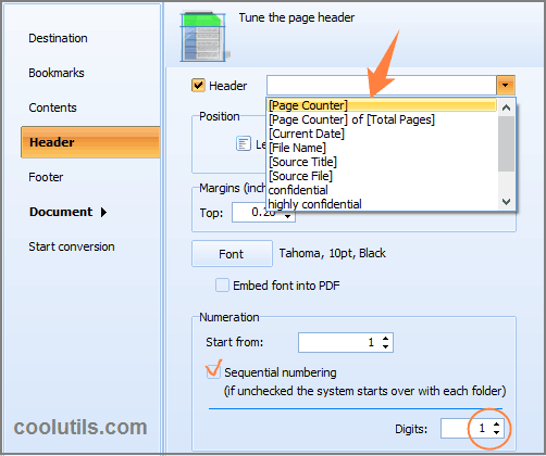 combine pdf add page numbers