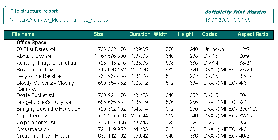 print list of video files