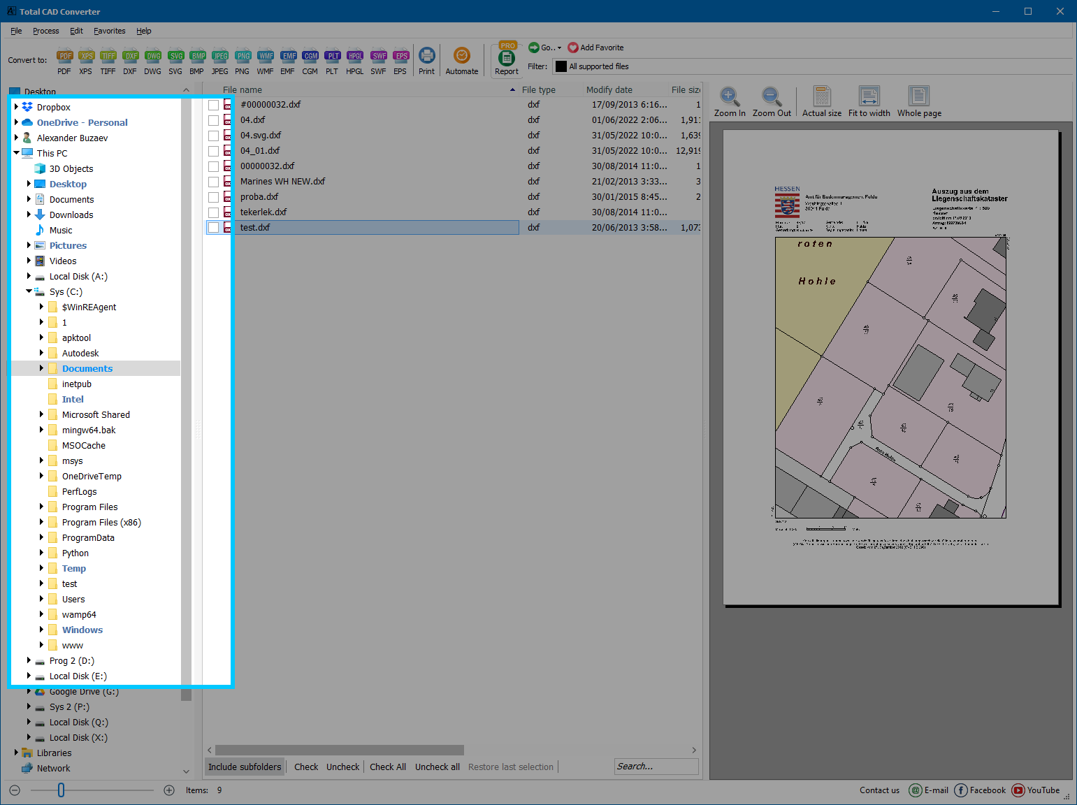 Step 2: Select folder in the left panel
