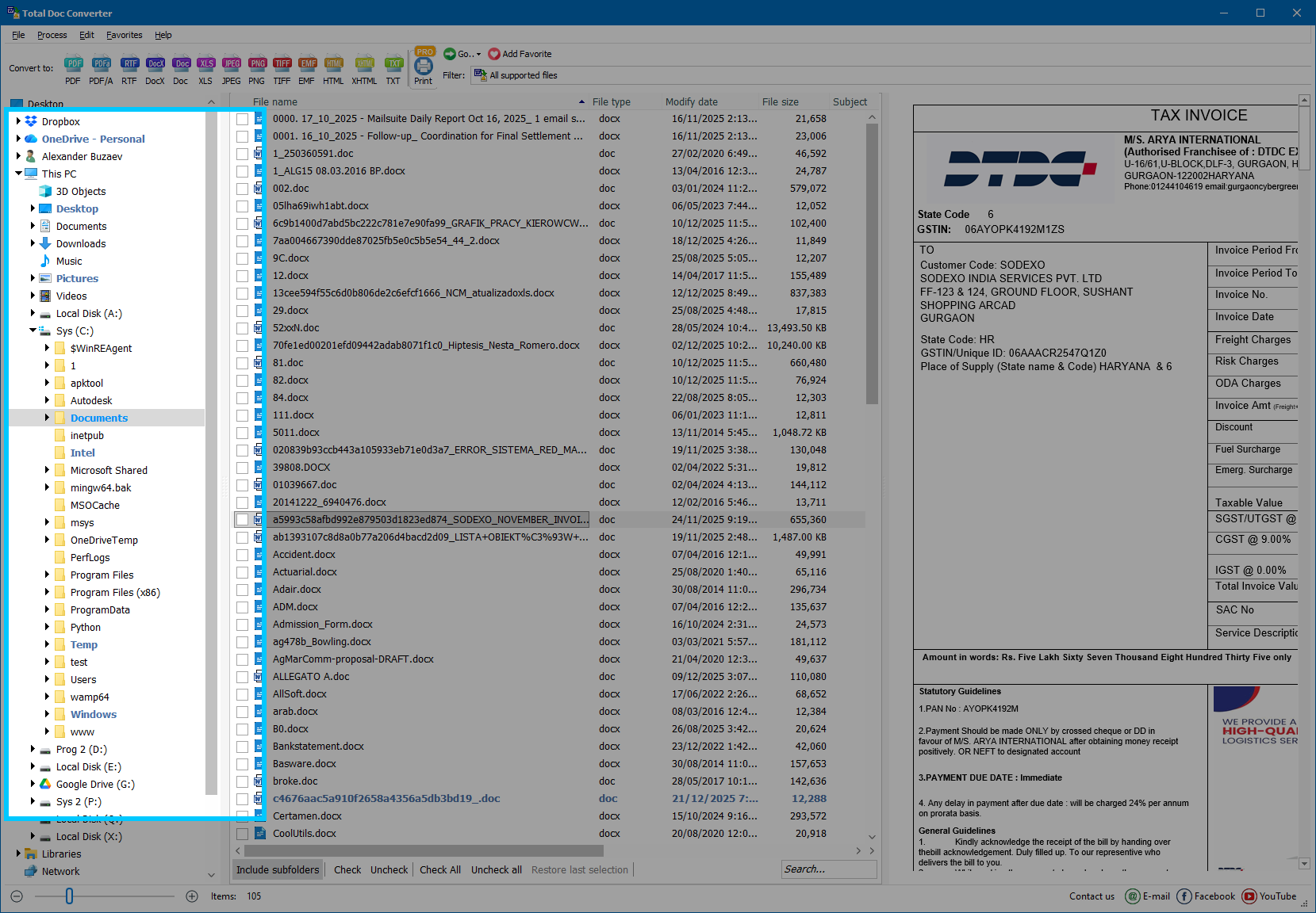 Step 2: Select a folder in the left panel