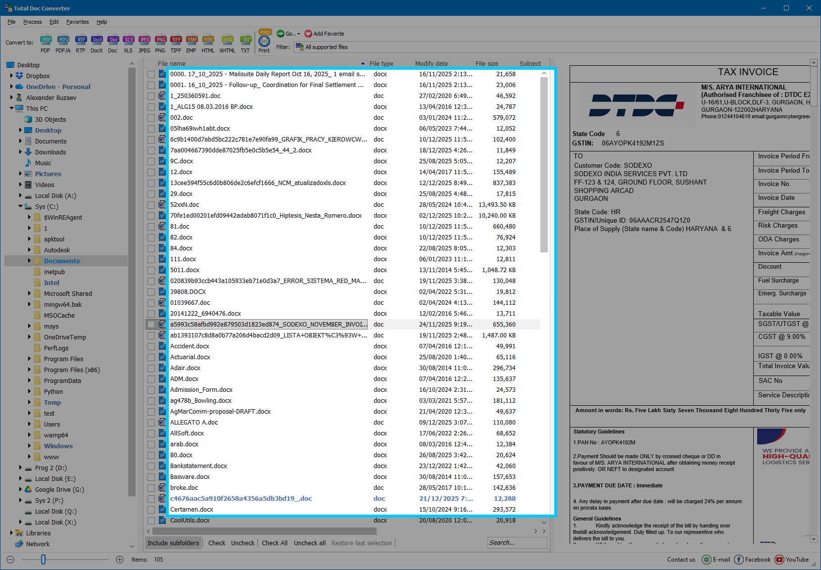 Step 3: Select the document(s) in the middle list