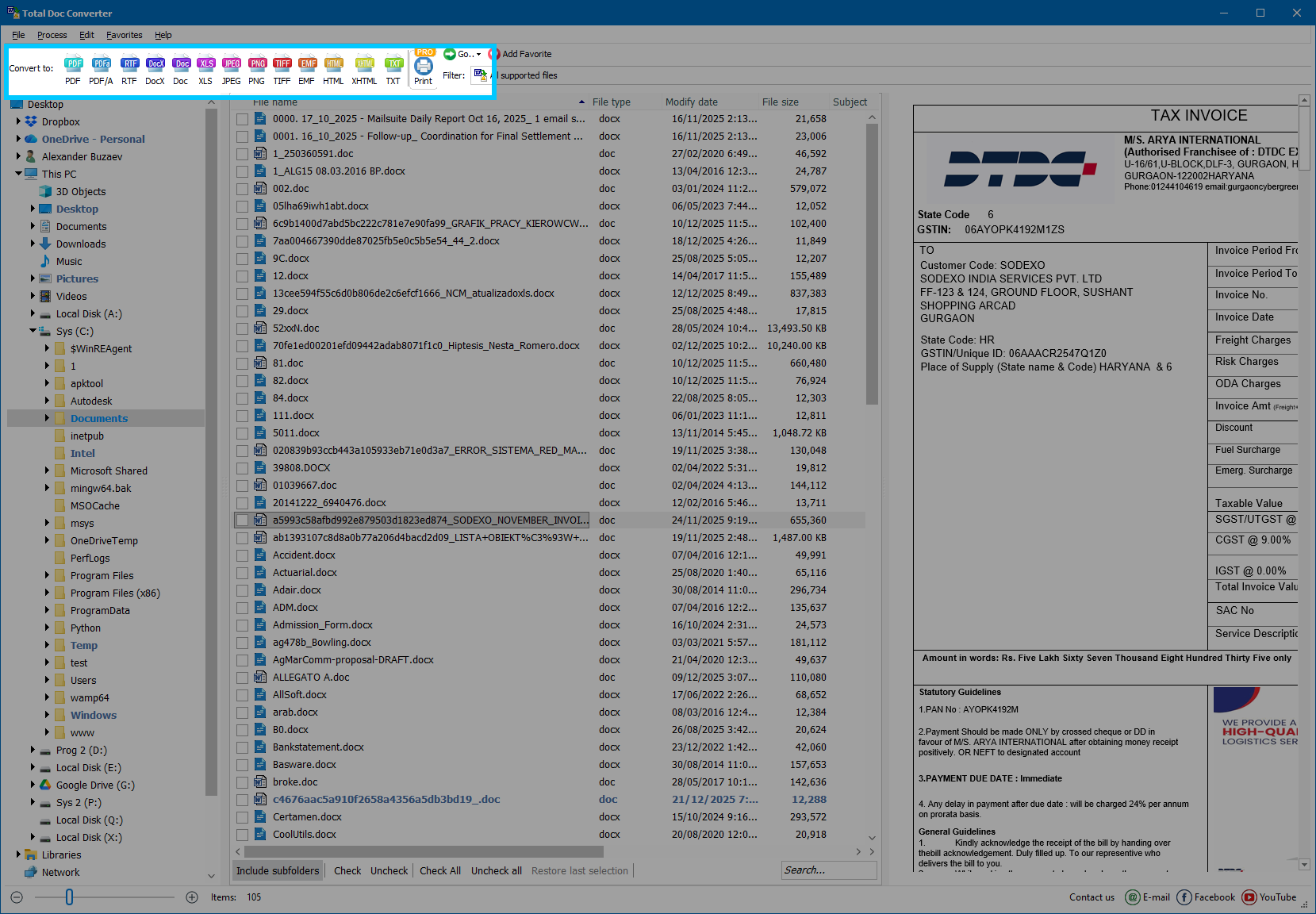 Step 7: Select target format on the toolbar