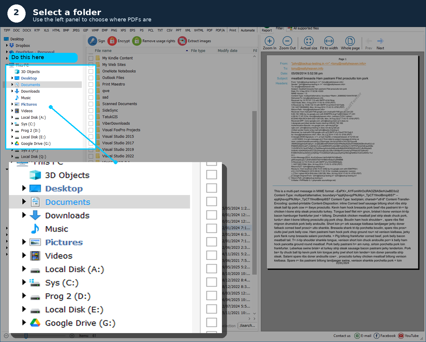 Step 2: Select folder in the left panel